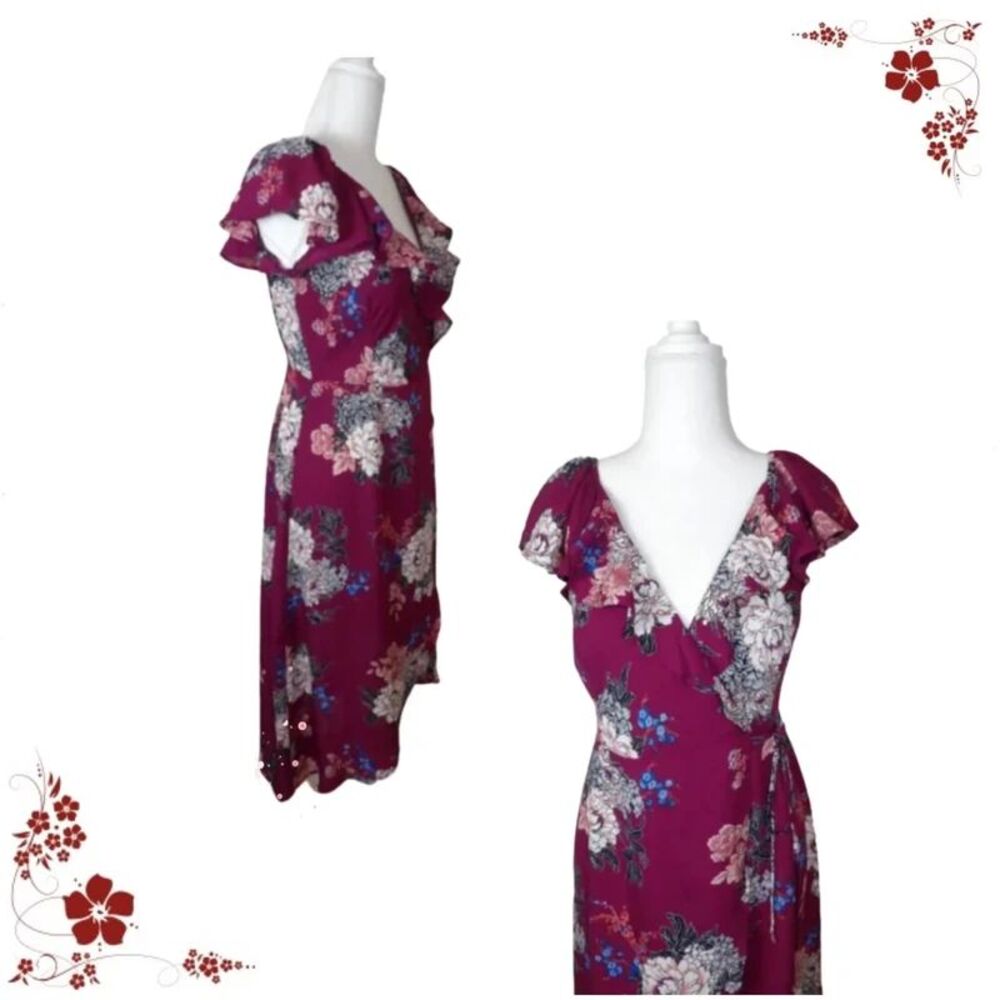 Vintage 'Monteau' Maroon Wrap Dress / Size Medium/ Below the Knee